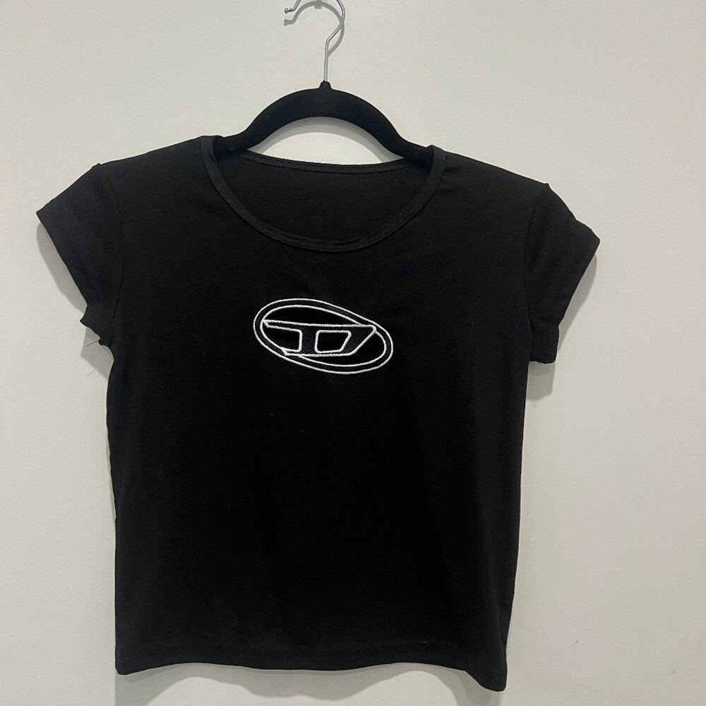 Diesel-Inspired Black Cropped T-Shirt - Size M